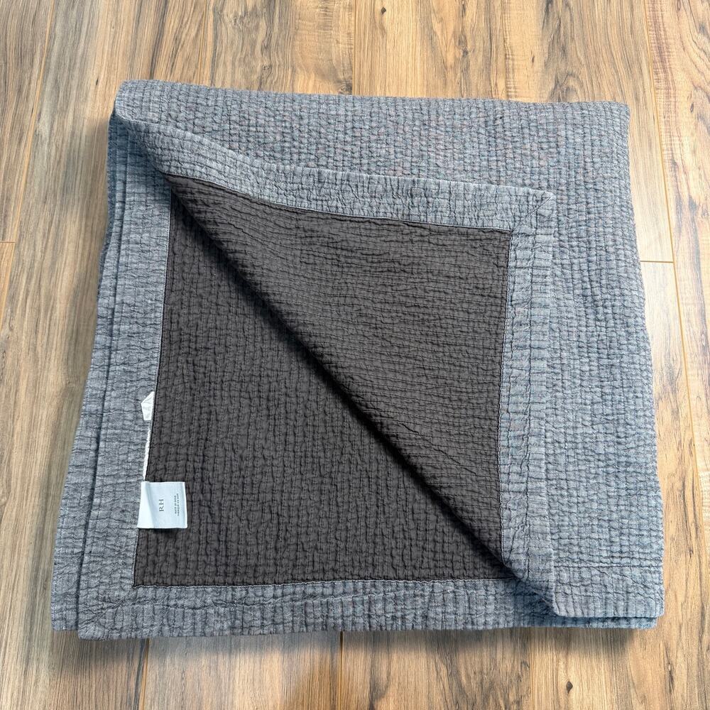 Restoration Hardware Grey Fog WASHED LINEN CHANNEL QUILTED COVERLET Full Queen - Picture 2 of 11